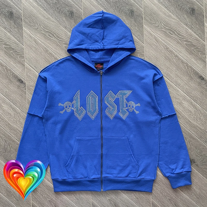 Blue Lost Intricacy Zipper Hoodies Embroidery Skulls Rhinestone Logo Sweatshirts Men Women Washed High Quality Oversize Pullover
Blue Lost Intricacy Zipper Hoodies Embroidery Skulls Rhinestone Logo Sweatshirts Men Women Washed High Quality Oversize Pullover
