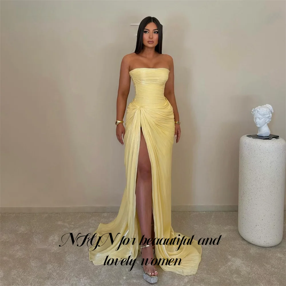 NFYN Yellow Party Dress Strapless Sleeveless Evening Dresses with High Split Party Gown Chiffon Prom Gown for Women Customized
NFYN Yellow Party Dress Strapless Sleeveless Evening Dresses with High Split Party Gown Chiffon Prom Gown for Women Customized