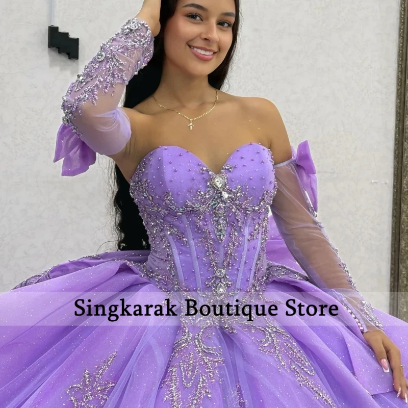 Lavender Shiny Quinceanera Dresses Ball Gown Off The Shoulder Sequin Applique Lace Beading Crystal Tull Party Birthday Sweet 16
Lavender Shiny Quinceanera Dresses Ball Gown Off The Shoulder Sequin Applique Lace Beading Crystal Tull Party Birthday Sweet 16