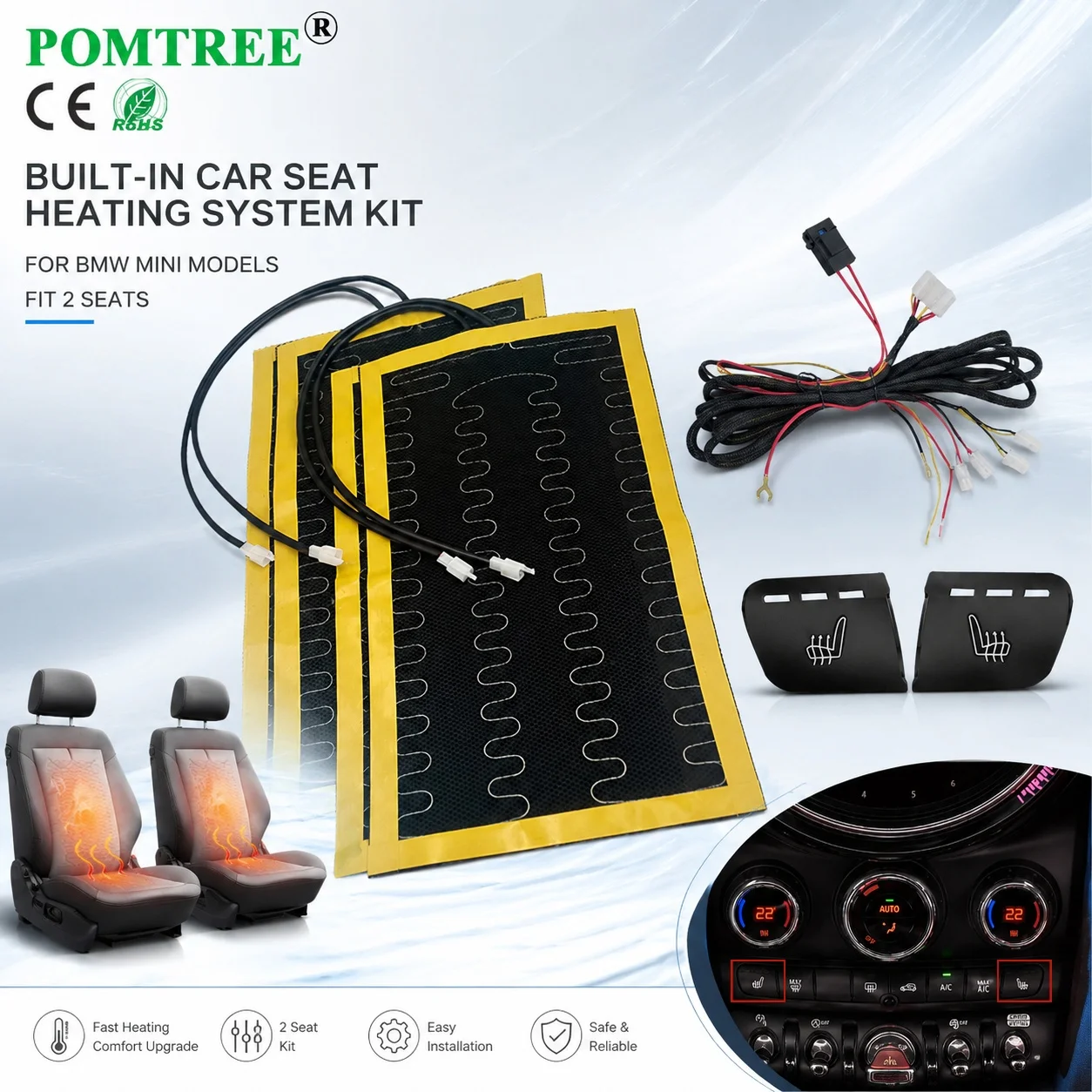 Built-in Car Seat Heating System Kit Fit 2 Seats,Compatible With BMW MINI Model,For Automotive Interior Modification
Built-in Car Seat Heating System Kit Fit 2 Seats,Compatible With BMW MINI Model,For Automotive Interior Modification
