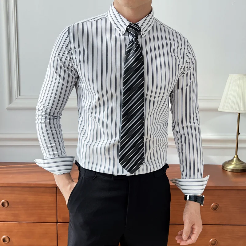 Slim Fit Men's Striped irt Long Sve Busin Casual Sle Korean Version Spring New Arrival Ele Briti Sle irt
Slim Fit Men's Striped irt Long Sve Busin Casual Sle Korean Version Spring New Arrival Ele Briti Sle irt