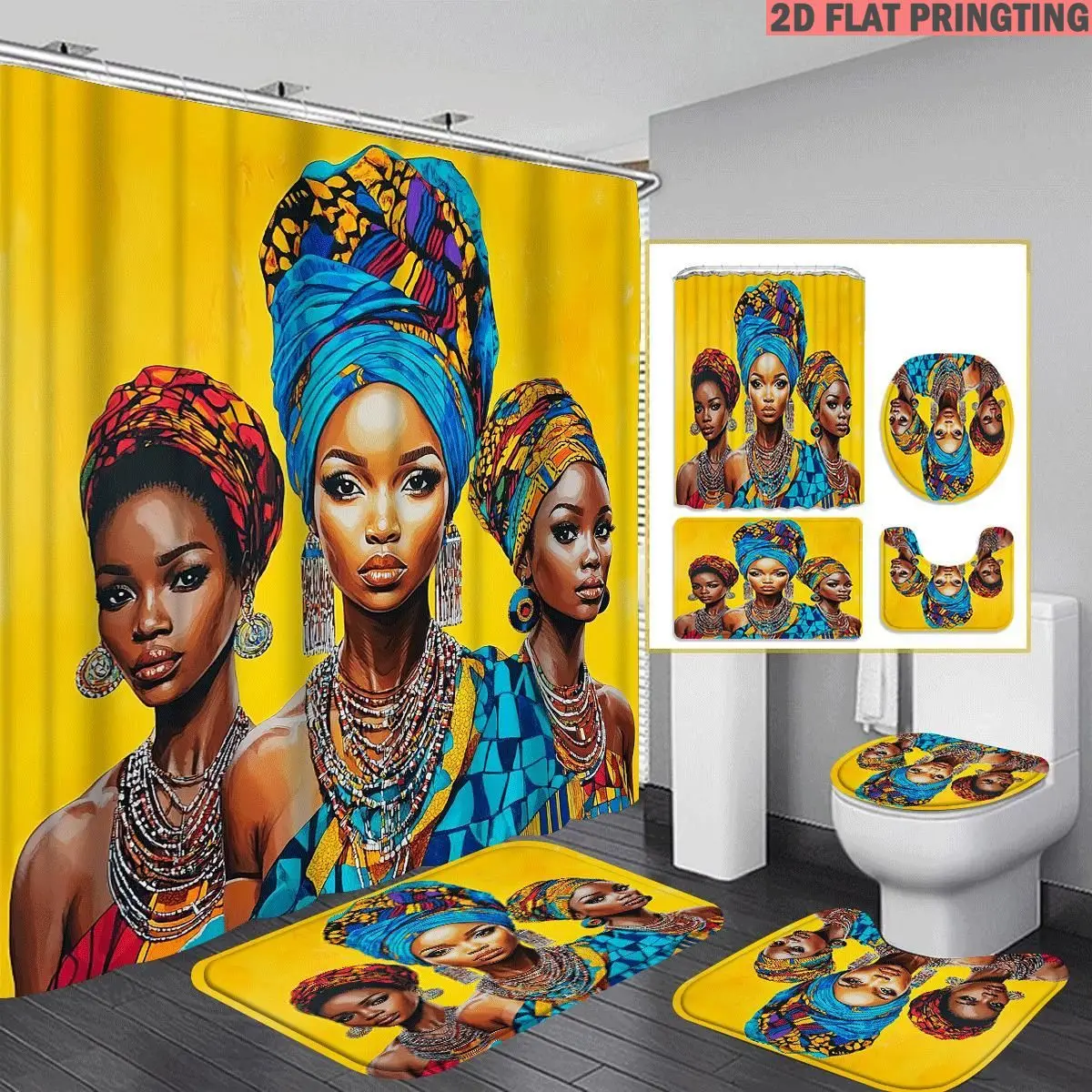 1pc/4pcs Shower Curtain and Bath Mat Set with print pattern African Women With Headwraps And Jewelry Non-Slip Bathroom Decor
1pc/4pcs Shower Curtain and Bath Mat Set with print pattern African Women With Headwraps And Jewelry Non-Slip Bathroom Decor
