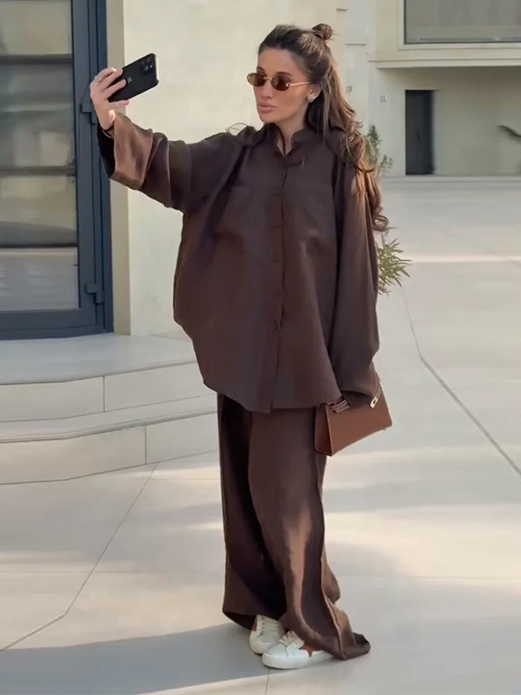 Casual Solid Pants Sets 2 Pieces For Women Loose Lapel Single Breasted Shirts Wide Leg Pants 2025 Summer Lady Fashion Outfits
Casual Solid Pants Sets 2 Pieces For Women Loose Lapel Single Breasted Shirts Wide Leg Pants 2025 Summer Lady Fashion Outfits