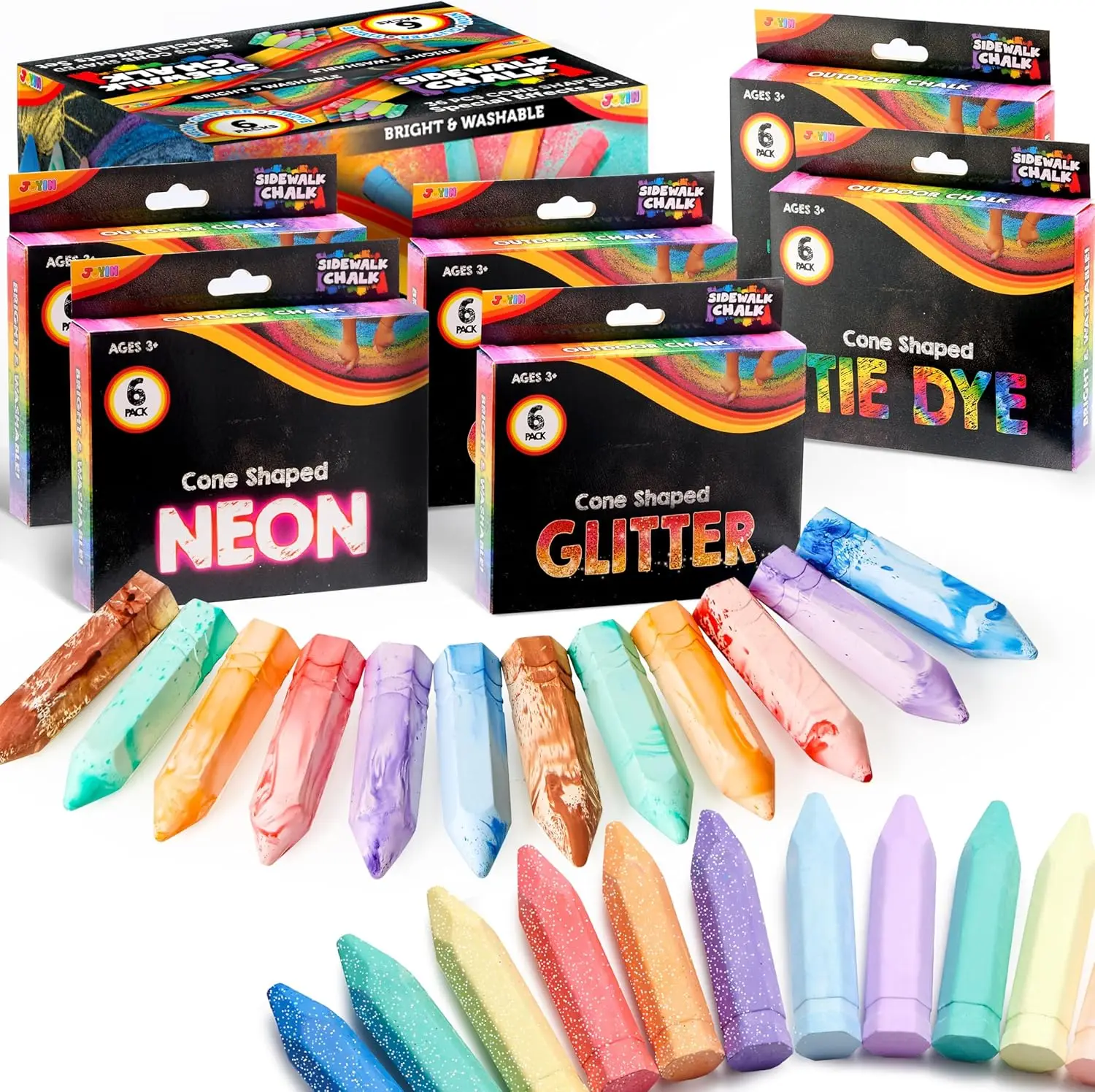 JOYFY 36 PCS Washable Sidewalk Chalks Set in 6 Packs 18 Colors Including 12 Tie Dye 12 Glitter & 12 Neon Color Outdoor Chalks
JOYFY 36 PCS Washable Sidewalk Chalks Set in 6 Packs 18 Colors Including 12 Tie Dye 12 Glitter & 12 Neon Color Outdoor Chalks