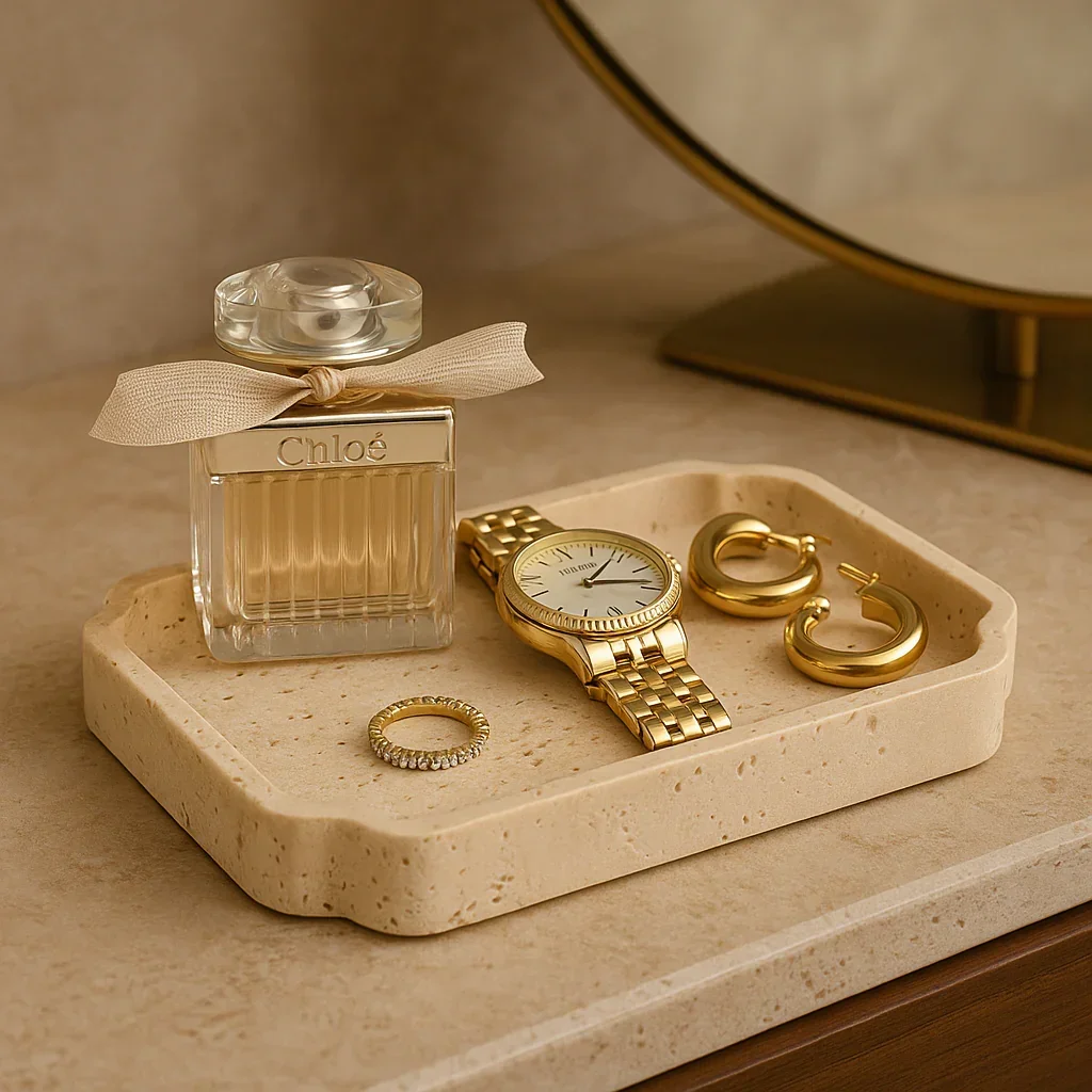 Natural Travertine Catchall Tray Solid Stone Minimalist Vanity Organizer for Jewelry Perfume Trinket
Natural Travertine Catchall Tray Solid Stone Minimalist Vanity Organizer for Jewelry Perfume Trinket