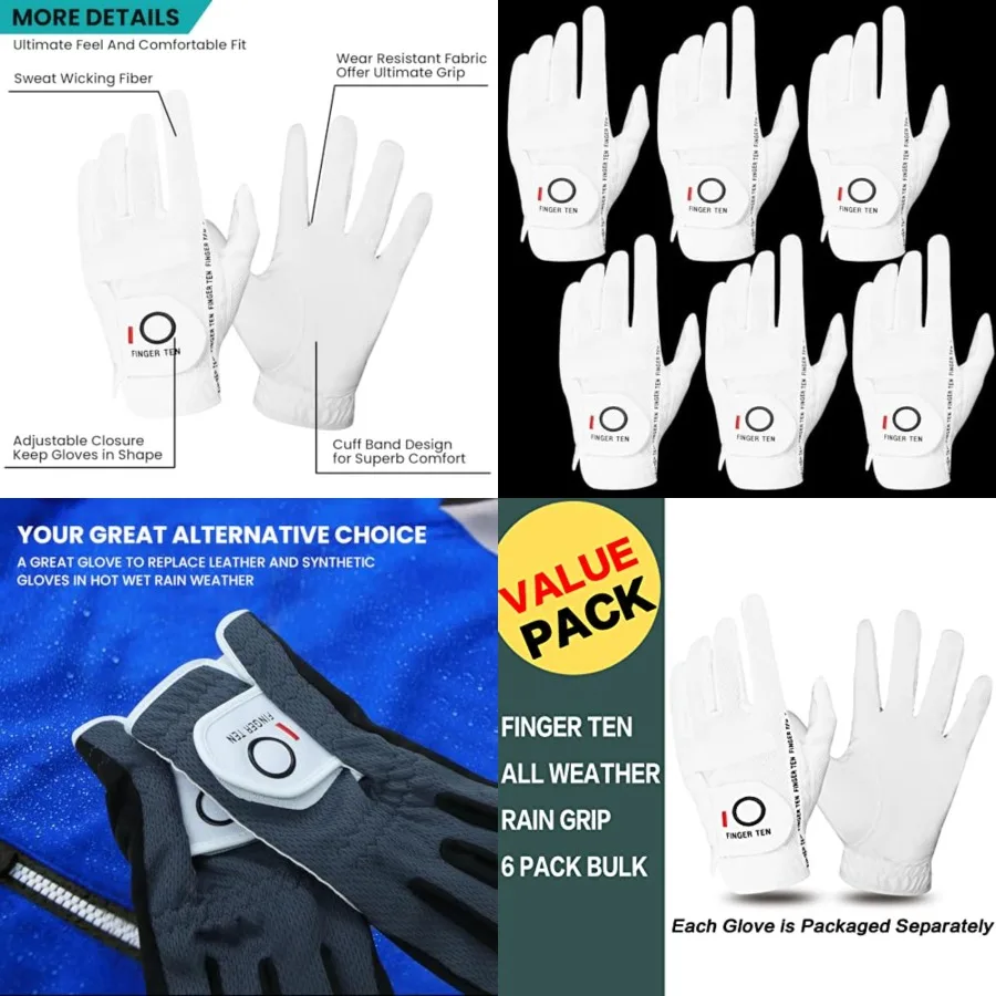 Golf Gloves Men Handed Golfer Mens Glove RainGrip Hot Wet Weather Value 6 Pack, All Weather in M/ XL XXL 3XL
Golf Gloves Men Handed Golfer Mens Glove RainGrip Hot Wet Weather Value 6 Pack, All Weather in M/ XL XXL 3XL