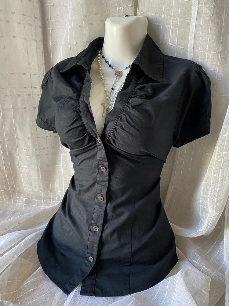 Slim Fit Bla V-Ne irt, винтажный дизайн с застежкой на талии, весна-лето, повседневная женская мода из полиэфирного волокна
Slim Fit Bla V-Ne irt, винтажный дизайн с застежкой на талии, весна-лето, повседневная женская мода из полиэфирного волокна