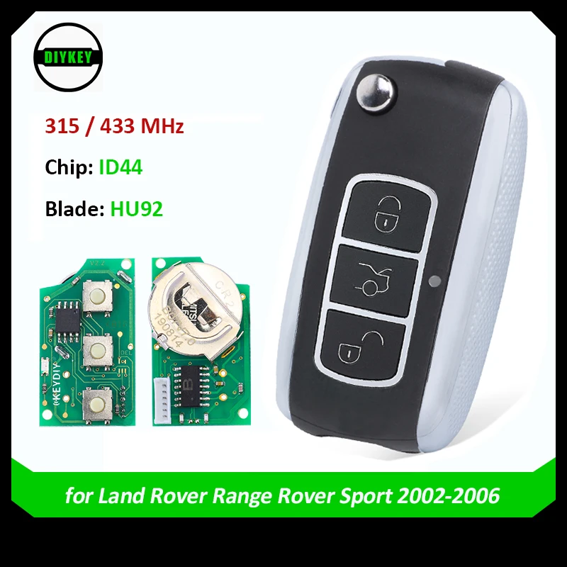 DIYKEY Remote Key Upgraded Key 315Mhz/433Mhz ID44 Chip HU92 Uncut Blade for Land Rover Range Rover 2002 2003 2004 2005 2006 Spor
DIYKEY Remote Key Upgraded Key 315Mhz/433Mhz ID44 Chip HU92 Uncut Blade for Land Rover Range Rover 2002 2003 2004 2005 2006 Spor