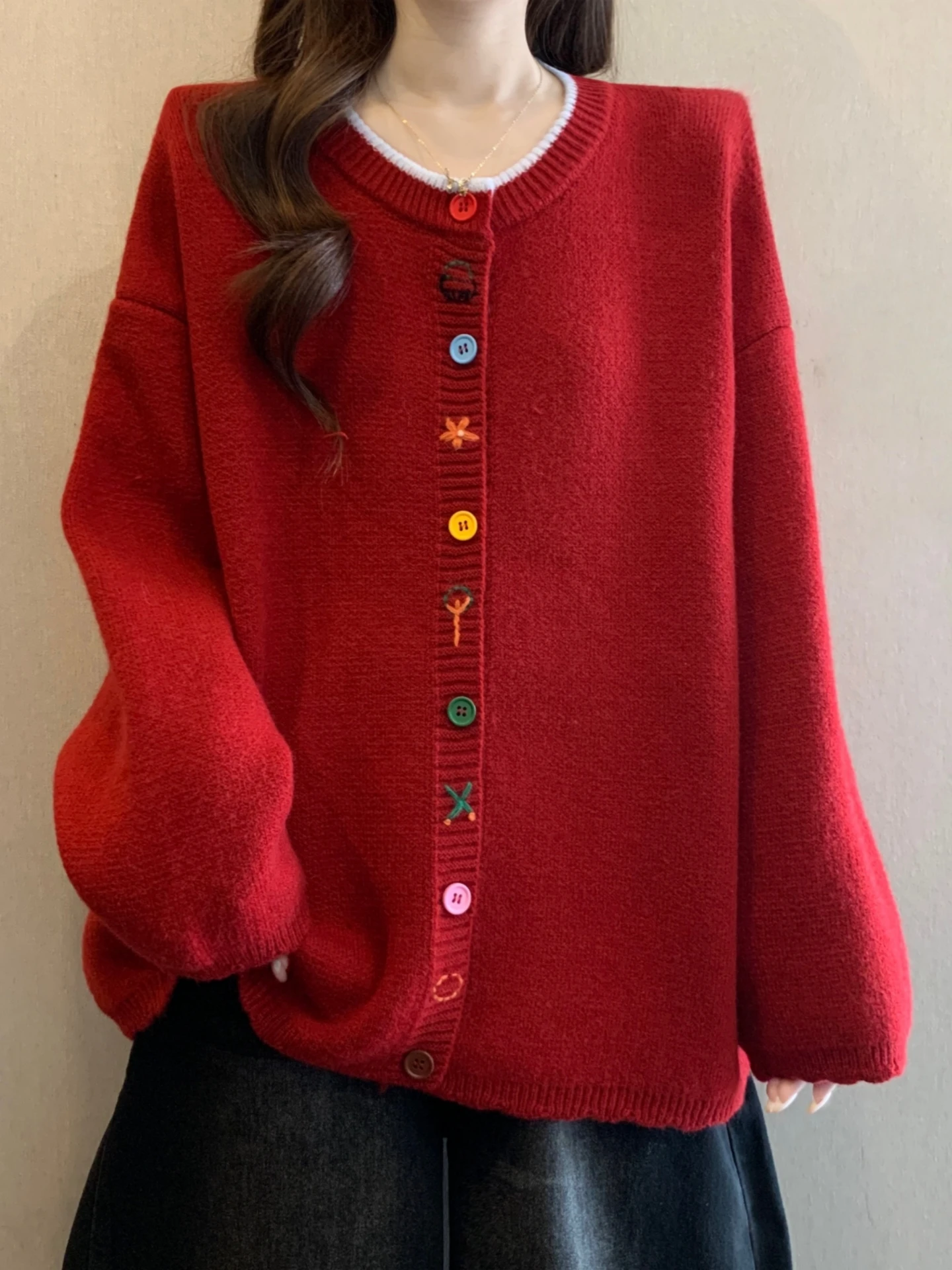 Button Knitted Open Cardigan Sweater Women's Spring Autumn plus Size Loose Lazy Style Age Reduction Red Top
Button Knitted Open Cardigan Sweater Women's Spring Autumn plus Size Loose Lazy Style Age Reduction Red Top