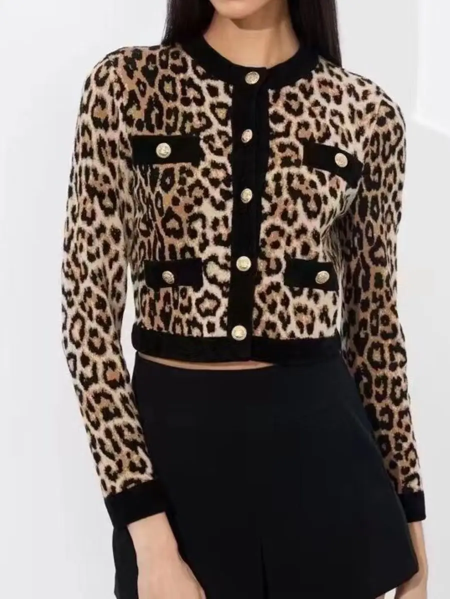 Women Leopard Print Knitted Cardigan Round Neck Single Breasted Long Sleeve Vintage Slim Sweater
Women Leopard Print Knitted Cardigan Round Neck Single Breasted Long Sleeve Vintage Slim Sweater