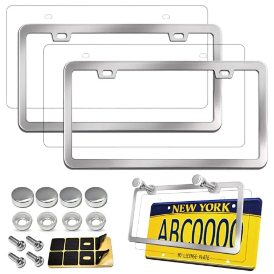 License Plate Frames Covers - Stainless Steel Car Tag Holder and Clear Flat Shield, Unbreakable Front Rear Protector with Chrom
License Plate Frames Covers - Stainless Steel Car Tag Holder and Clear Flat Shield, Unbreakable Front Rear Protector with Chrom