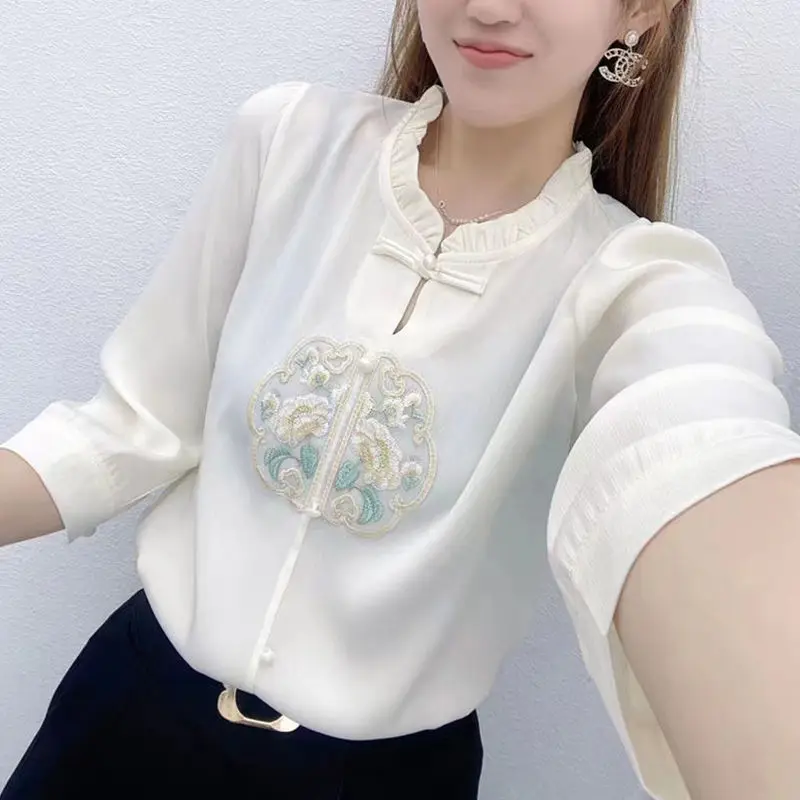 New Summer Female Aesthetic Loose Casual Retro Chinese Style Women's Shirt Solid Color Print Office Lady Short Sleeve Tops Q658
New Summer Female Aesthetic Loose Casual Retro Chinese Style Women's Shirt Solid Color Print Office Lady Short Sleeve Tops Q658