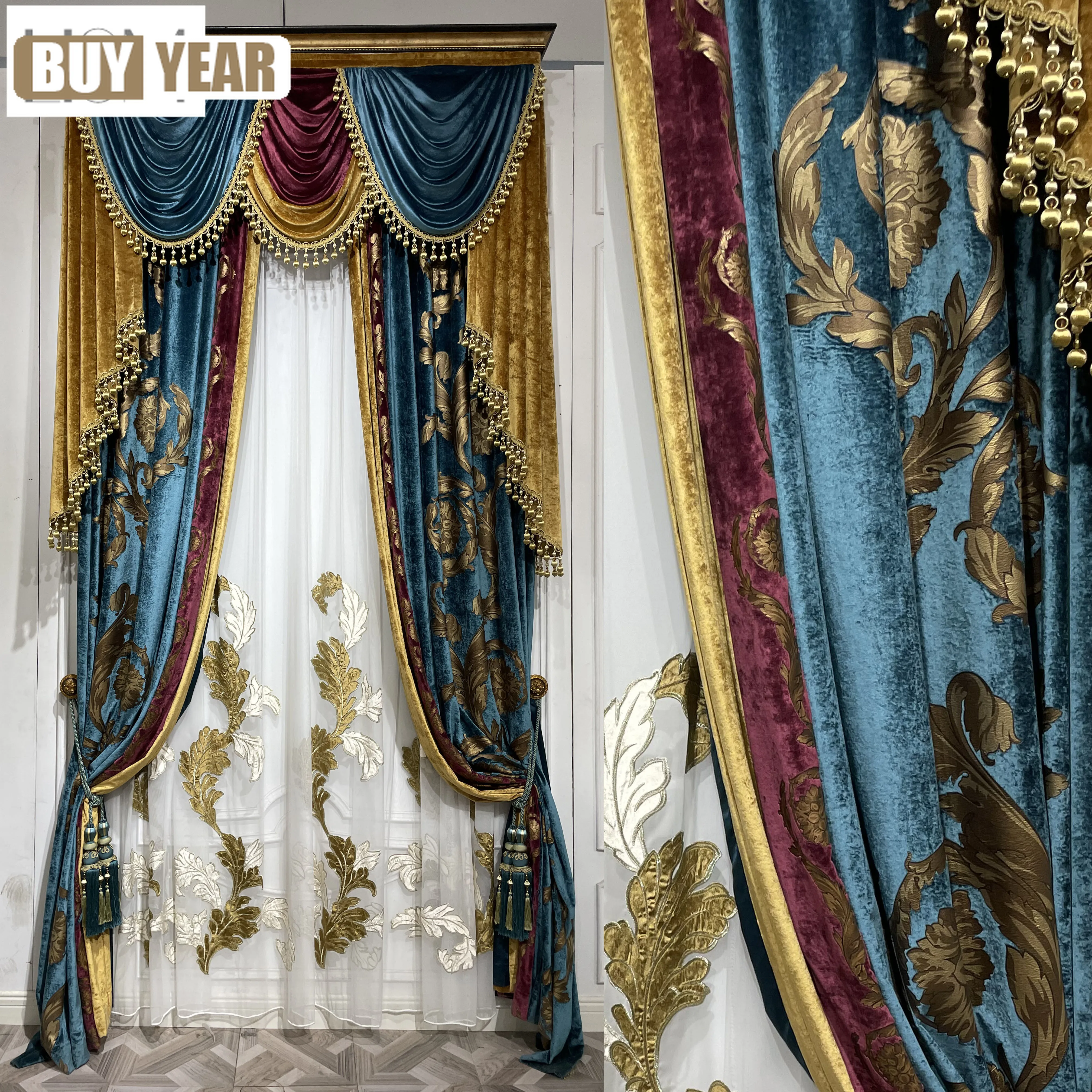 European Luxury Curtain For Retro Living Room Bedroom Bronzing Valance Blackout Curtain Tulle Drape Custom Elegant Villa
European Luxury Curtain For Retro Living Room Bedroom Bronzing Valance Blackout Curtain Tulle Drape Custom Elegant Villa