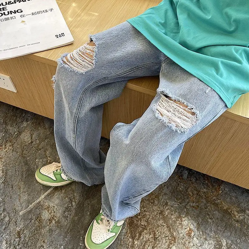 2023 Spring Autumn Men's Fashion Ripped Loose Wide Leg Jeans Male Straight Baggy Denim Pants Male Vintage Holes Trousers F258
2023 Spring Autumn Men's Fashion Ripped Loose Wide Leg Jeans Male Straight Baggy Denim Pants Male Vintage Holes Trousers F258
