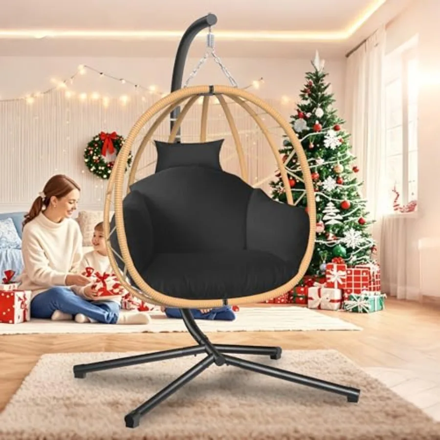 Hanging Egg Chair with Stand, Rattan Wicker Swing Chair with UV Resistant Cushion, Indoor Outdoor Nest Basket Chair for Bedroom
Hanging Egg Chair with Stand, Rattan Wicker Swing Chair with UV Resistant Cushion, Indoor Outdoor Nest Basket Chair for Bedroom