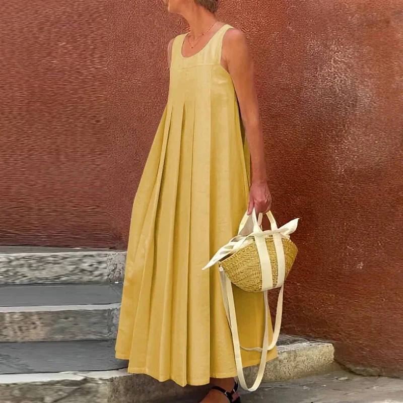 Summer Ladies Sexy Sleeveless Pleated Loose Dresses Women's Elegant Temperament Commuting Solid Color Lady Chic Evening Gown
Summer Ladies Sexy Sleeveless Pleated Loose Dresses Women's Elegant Temperament Commuting Solid Color Lady Chic Evening Gown
