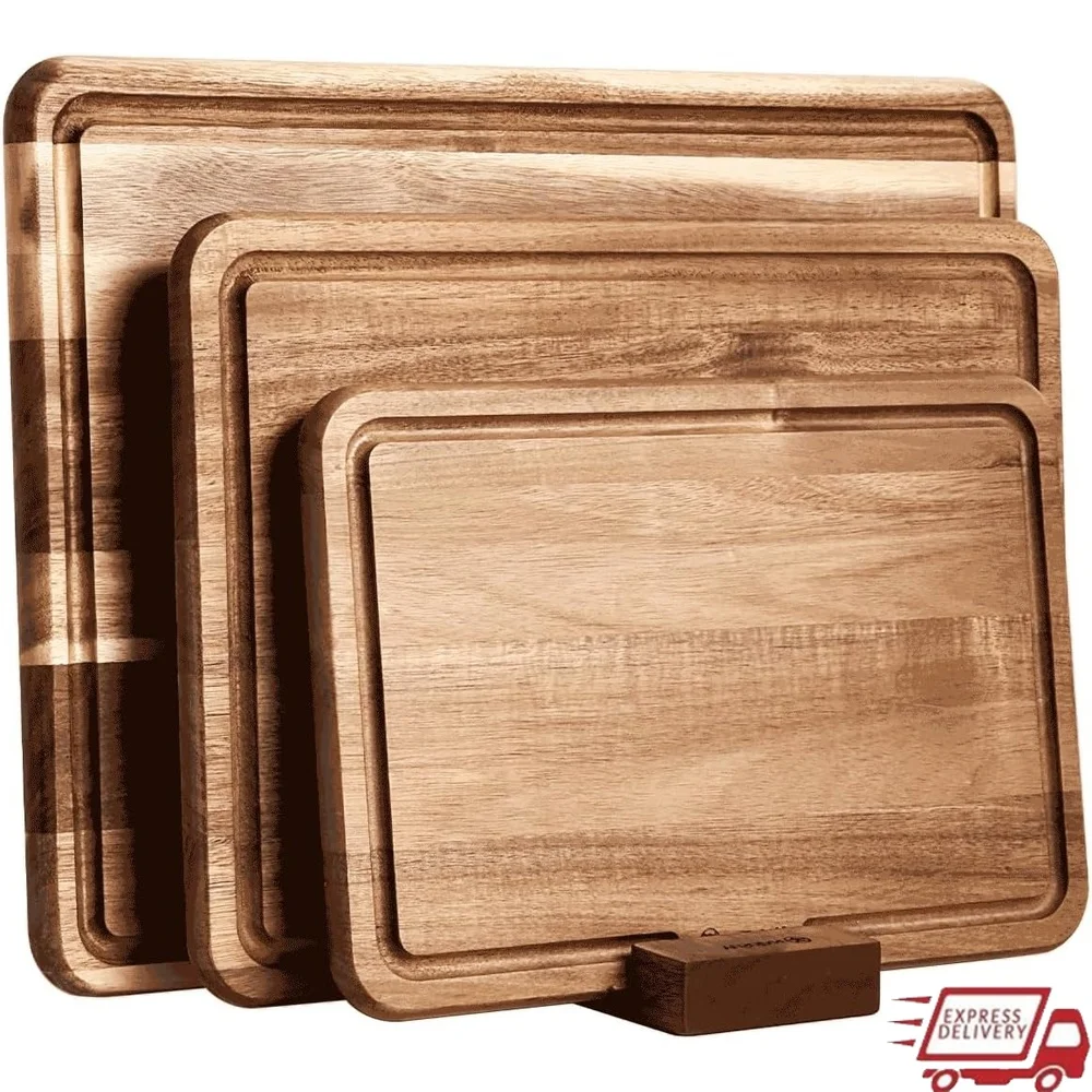 Acacia Wood Cutting Board Set of 3 Thick Chopping Boards with Juice Groove Kitchen Butcher Block Durable Handcrafted Wooden
Acacia Wood Cutting Board Set of 3 Thick Chopping Boards with Juice Groove Kitchen Butcher Block Durable Handcrafted Wooden