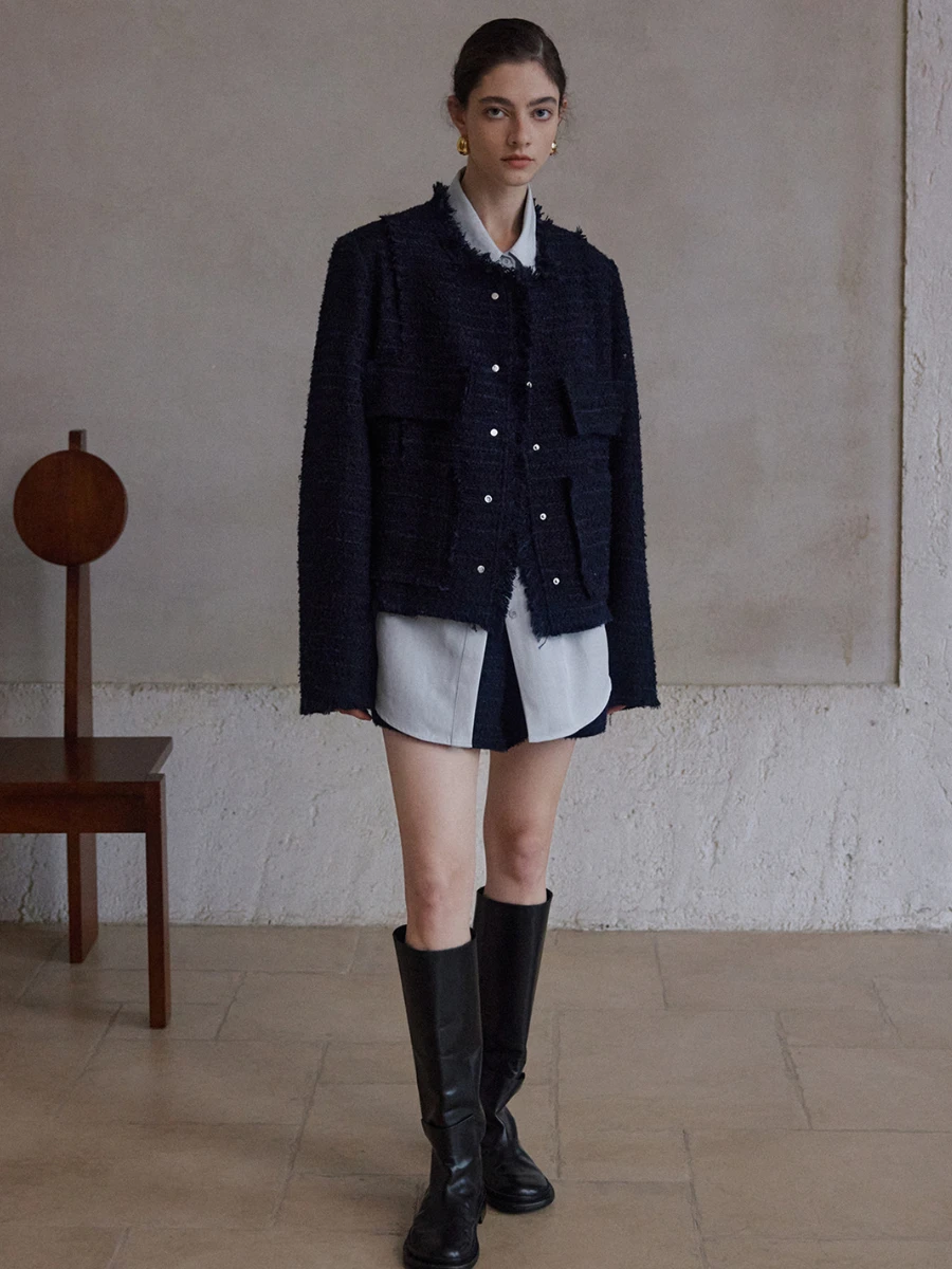 Шерстяное твидовое пальто Ele для женщин с бахромой, прямого кроя, свободное, с длинными рукавами, круглым вырезом, на пуговицах, повседневное
Шерстяное твидовое пальто Ele для женщин с бахромой, прямого кроя, свободное, с длинными рукавами, круглым вырезом, на пуговицах, повседневное