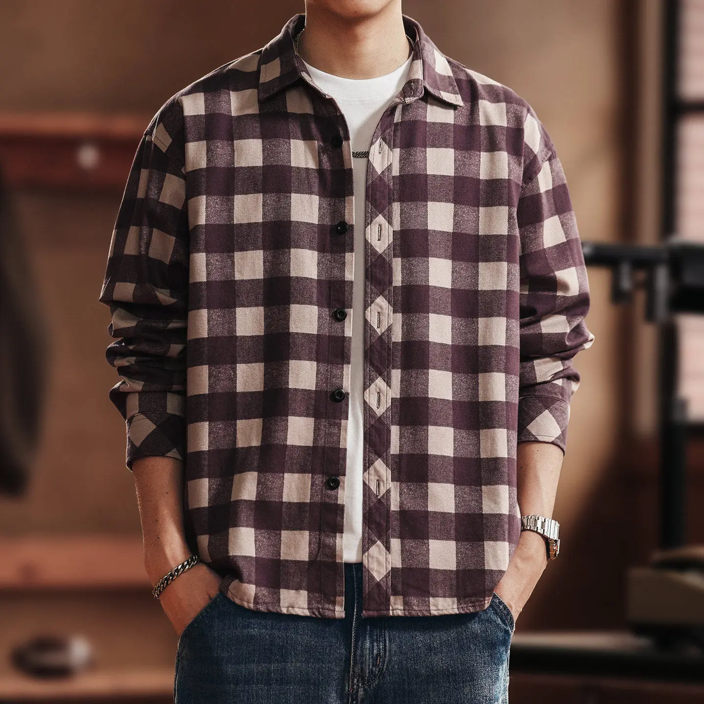Korean Style Cropped Check Shirts for Men Loose Fit Long Sleeve Plaid Shirt Daily Casual Outerwear Top
Korean Style Cropped Check Shirts for Men Loose Fit Long Sleeve Plaid Shirt Daily Casual Outerwear Top