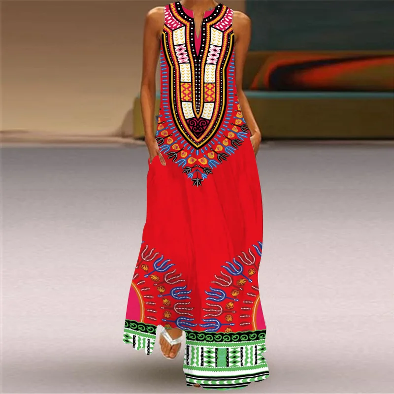 Women's Fashion Retro Printed Sleeveless Sexy Dress Summer Elegant Women's Ethnic Style V-neck Loose Pocket Long Dress Vestidos
Women's Fashion Retro Printed Sleeveless Sexy Dress Summer Elegant Women's Ethnic Style V-neck Loose Pocket Long Dress Vestidos