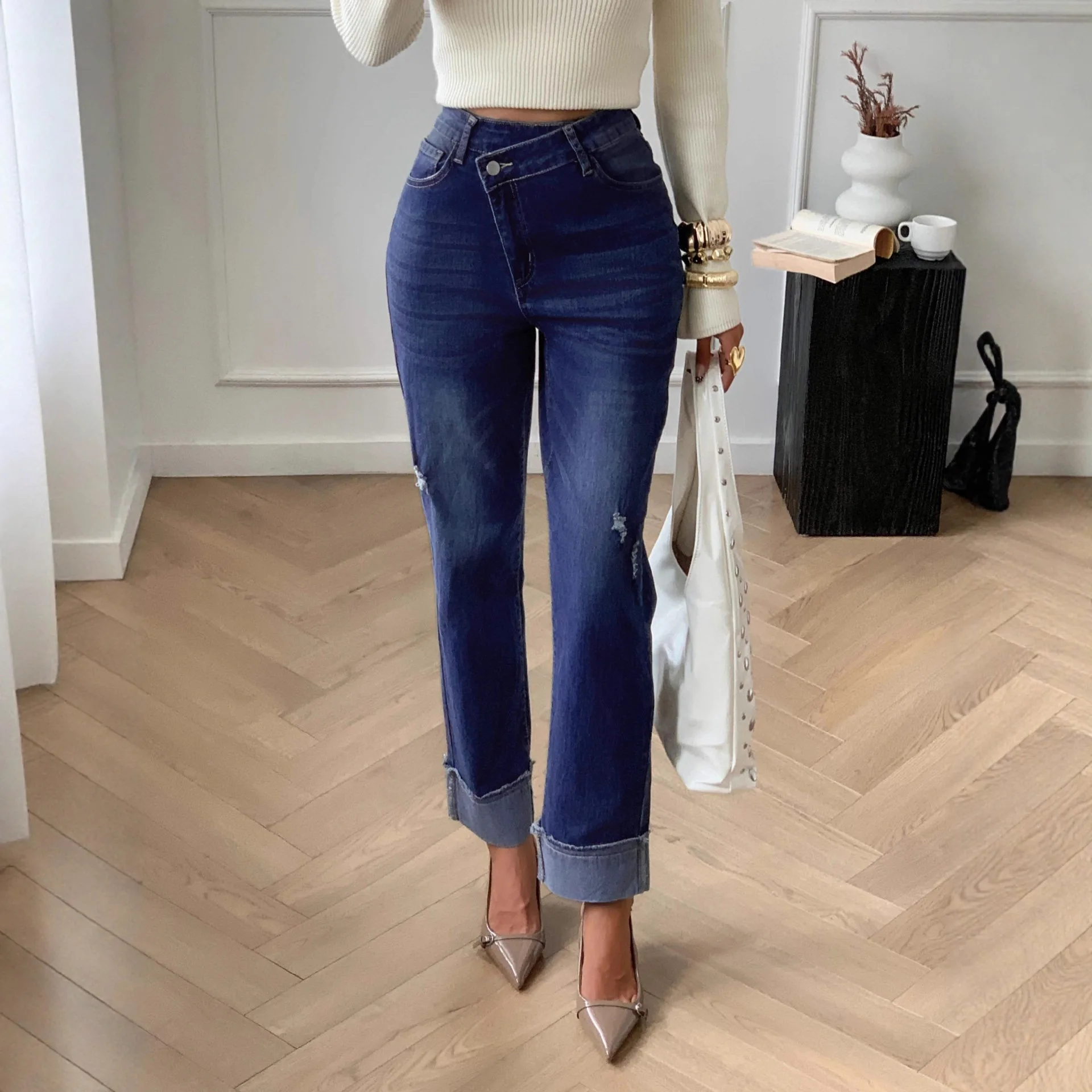 New European and American Irregular Slim-fit Women's Jeans Straight-leg Pants
New European and American Irregular Slim-fit Women's Jeans Straight-leg Pants