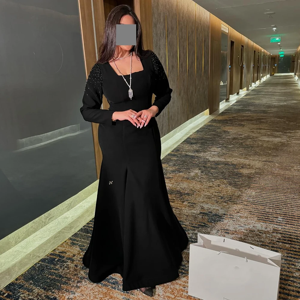 Saudi Arabia Black Long Sleeves Evening Dress Square Collar A-line Jersey Prom Gowns Ladies Elegant Special Occasion Dresses
Saudi Arabia Black Long Sleeves Evening Dress Square Collar A-line Jersey Prom Gowns Ladies Elegant Special Occasion Dresses