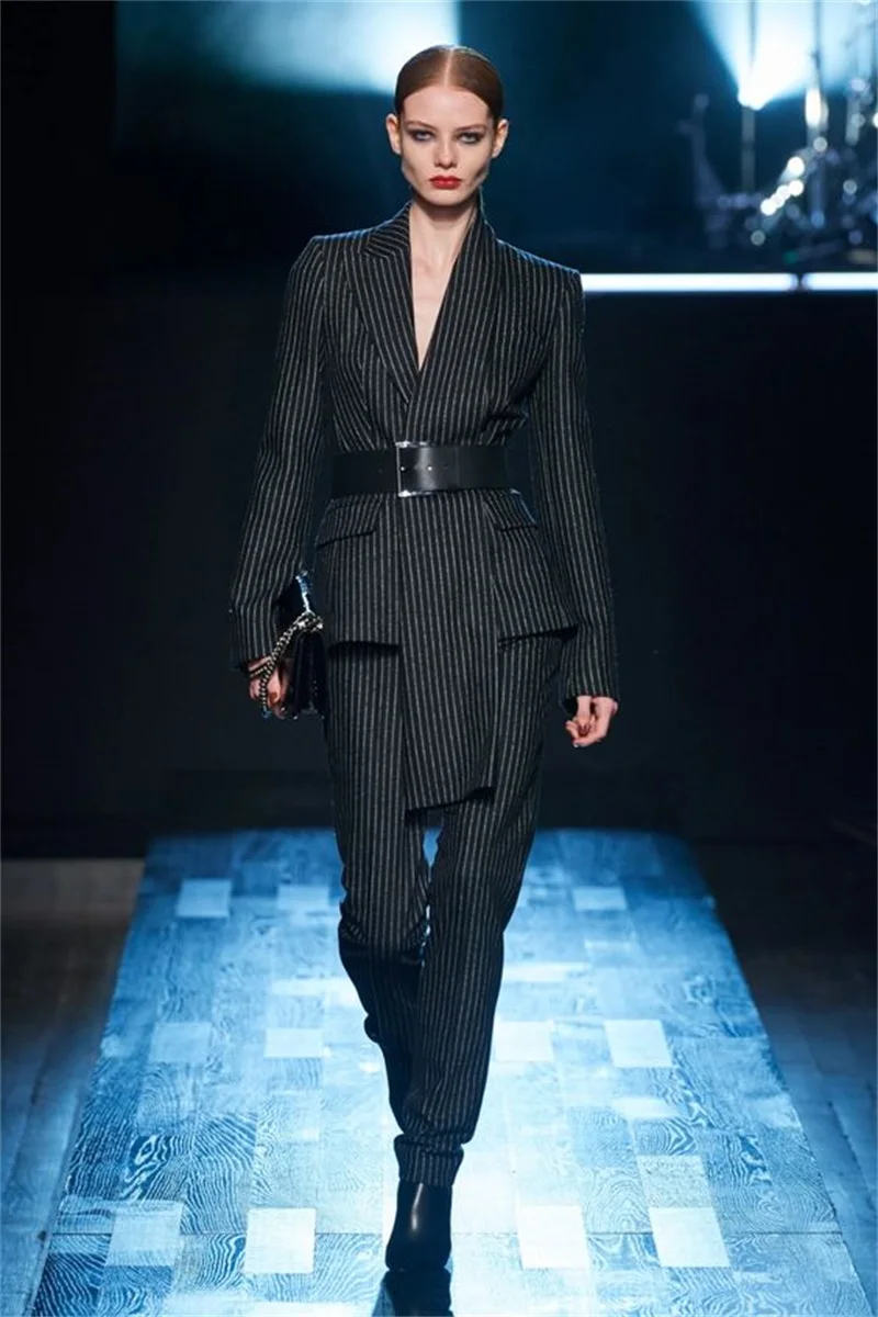 Pinstripe Black Women Suit Set Blazer With Belt+Pants Long Lapel Business Office Lady Tailored Wedding Tuxedo Jacket Costumes
Pinstripe Black Women Suit Set Blazer With Belt+Pants Long Lapel Business Office Lady Tailored Wedding Tuxedo Jacket Costumes