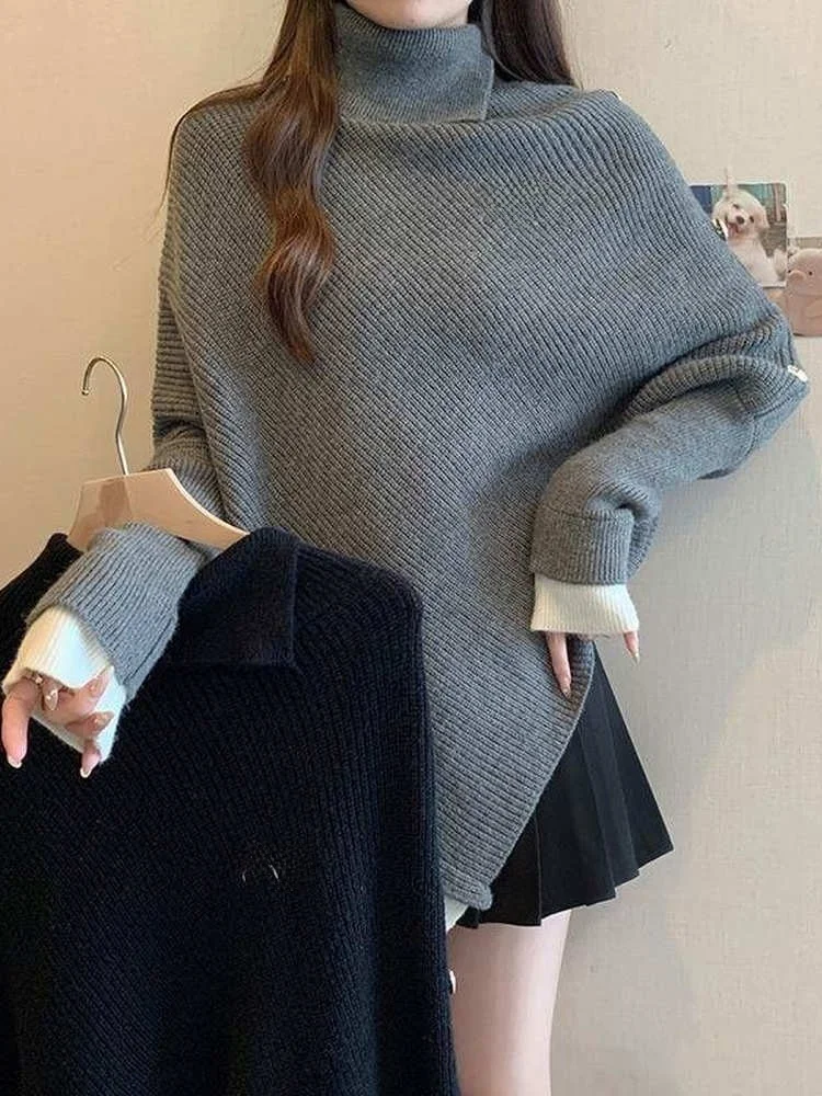 Вязаный асимметричный свободный свитер с высоким воротником, повседневная одежда для женщин, зимний сезон, модная студенческая верхняя одежда
Вязаный асимметричный свободный свитер с высоким воротником, повседневная одежда для женщин, зимний сезон, модная студенческая верхняя одежда
