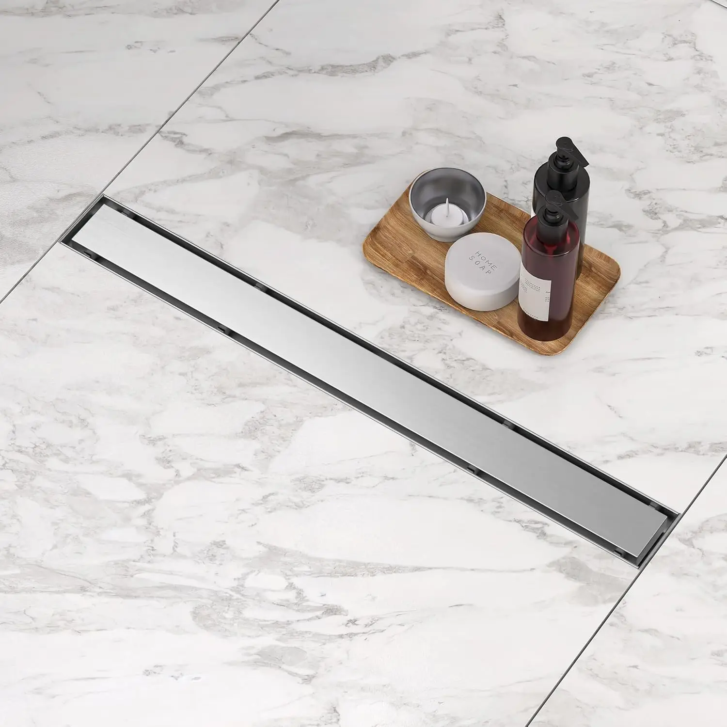 30 Inch Linear Shower Drain with 2-in-1 Flat Cover, Hair Strainer, and Leveling Feet in Stainless Steel
30 Inch Linear Shower Drain with 2-in-1 Flat Cover, Hair Strainer, and Leveling Feet in Stainless Steel
