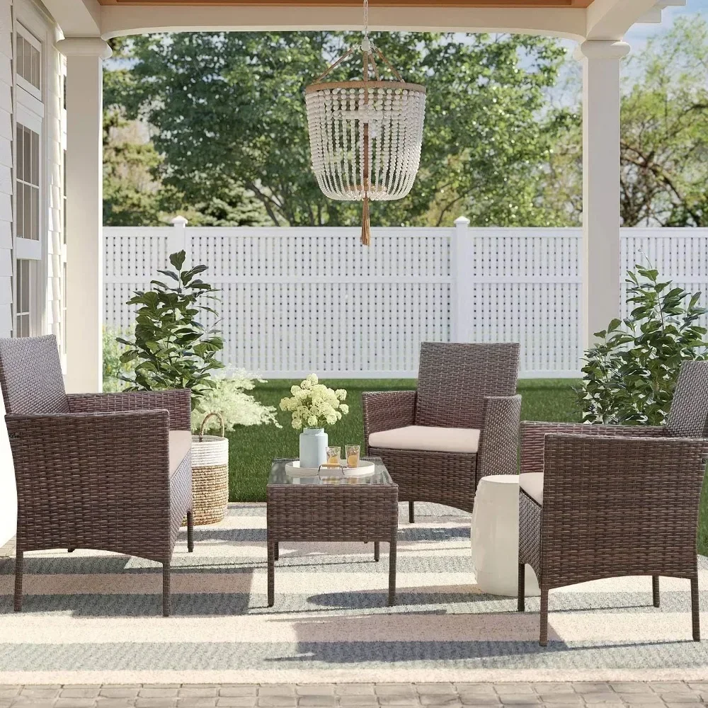 Outdoor Indoor Use Backyard Porch Garden Poolside Balcony Sets Brown and Beige 4 Pieces Furniture Outdoor Furniture Set
Outdoor Indoor Use Backyard Porch Garden Poolside Balcony Sets Brown and Beige 4 Pieces Furniture Outdoor Furniture Set