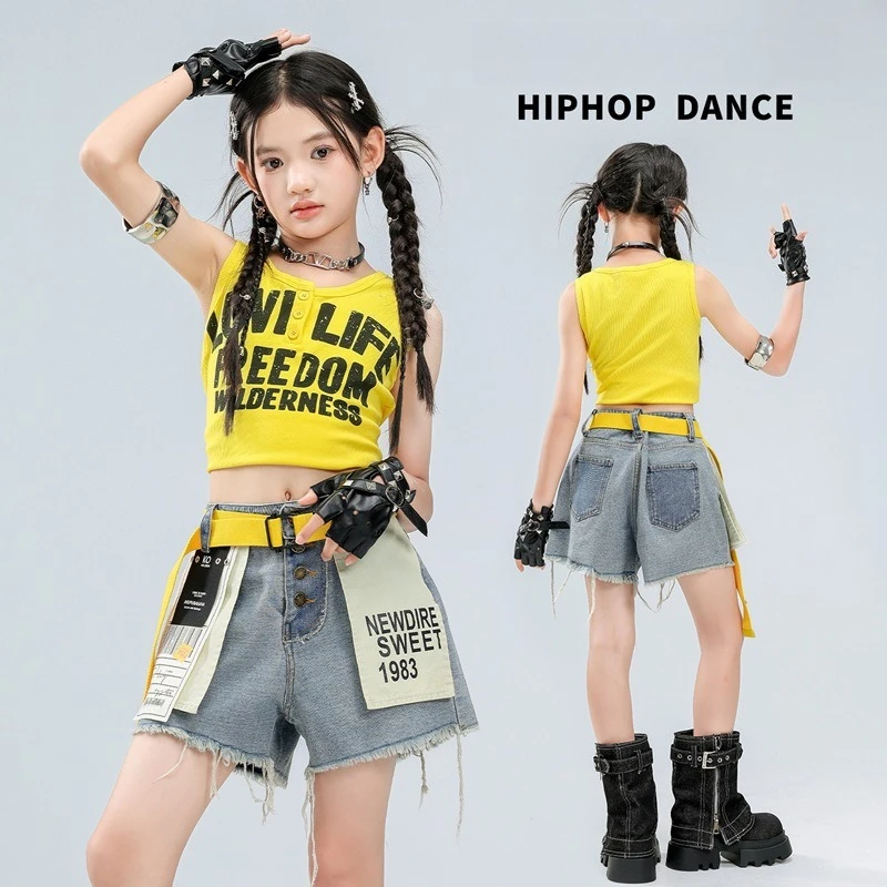 Jazz Dance Matching Set Yellow Crop Vest Denim Shorts Trendy Kpop Hip Hop Street Soft Stage Training Performance Casual Outfit
Jazz Dance Matching Set Yellow Crop Vest Denim Shorts Trendy Kpop Hip Hop Street Soft Stage Training Performance Casual Outfit