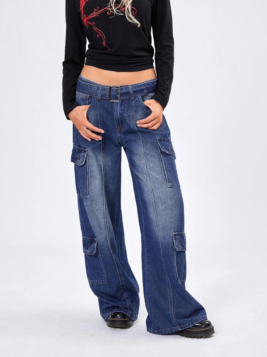 wsevypo Vintage Jeans Cargo Pants Women's Autumn Blue Low Waist Multi-pockets Hip Hop Denim Long Trousers with Belt Streetwear
wsevypo Vintage Jeans Cargo Pants Women's Autumn Blue Low Waist Multi-pockets Hip Hop Denim Long Trousers with Belt Streetwear