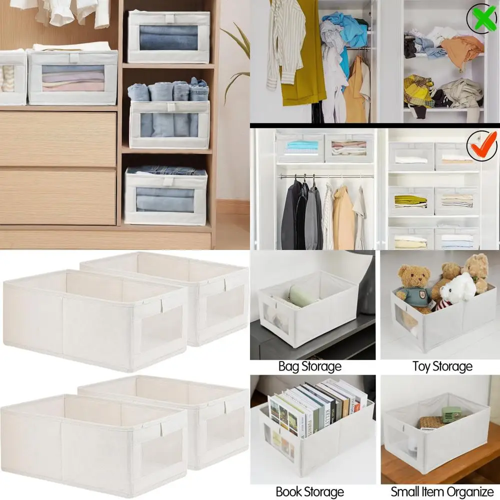 4 Large Windowed Linen Storage Bins for Efficient Clothing, Toy, and Book Organization in Closets and Shelves
4 Large Windowed Linen Storage Bins for Efficient Clothing, Toy, and Book Organization in Closets and Shelves