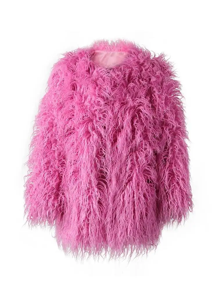 Coat Fashion Rose Red Imitation Mongolia Sheep Fur Coat Women's Round Neck Loose Long Sleeves Faux Fur Jacket Winter New KZN2
Coat Fashion Rose Red Imitation Mongolia Sheep Fur Coat Women's Round Neck Loose Long Sleeves Faux Fur Jacket Winter New KZN2