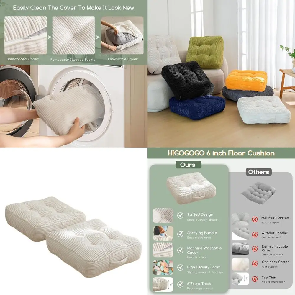 Adults' 6 Washable Meditation Floor Pillows, 22x22 Inch, Square Cushions, Removable Corduroy Covers, Ideal for Living Room or Yo
Adults' 6 Washable Meditation Floor Pillows, 22x22 Inch, Square Cushions, Removable Corduroy Covers, Ideal for Living Room or Yo