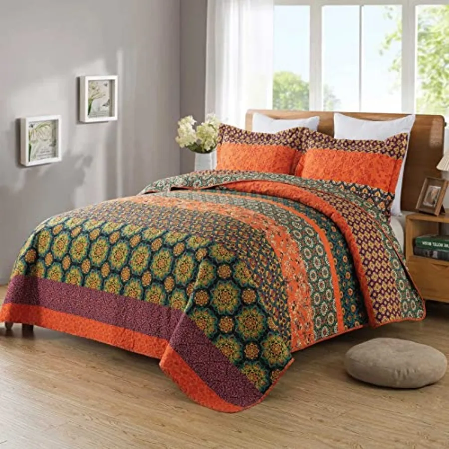 Boho Stripe Quilt Sets Floral Printed Reversible Soft Bohemian Bedding Set with Shams for All Season, Orange Red Stripe, Size
Boho Stripe Quilt Sets Floral Printed Reversible Soft Bohemian Bedding Set with Shams for All Season, Orange Red Stripe, Size