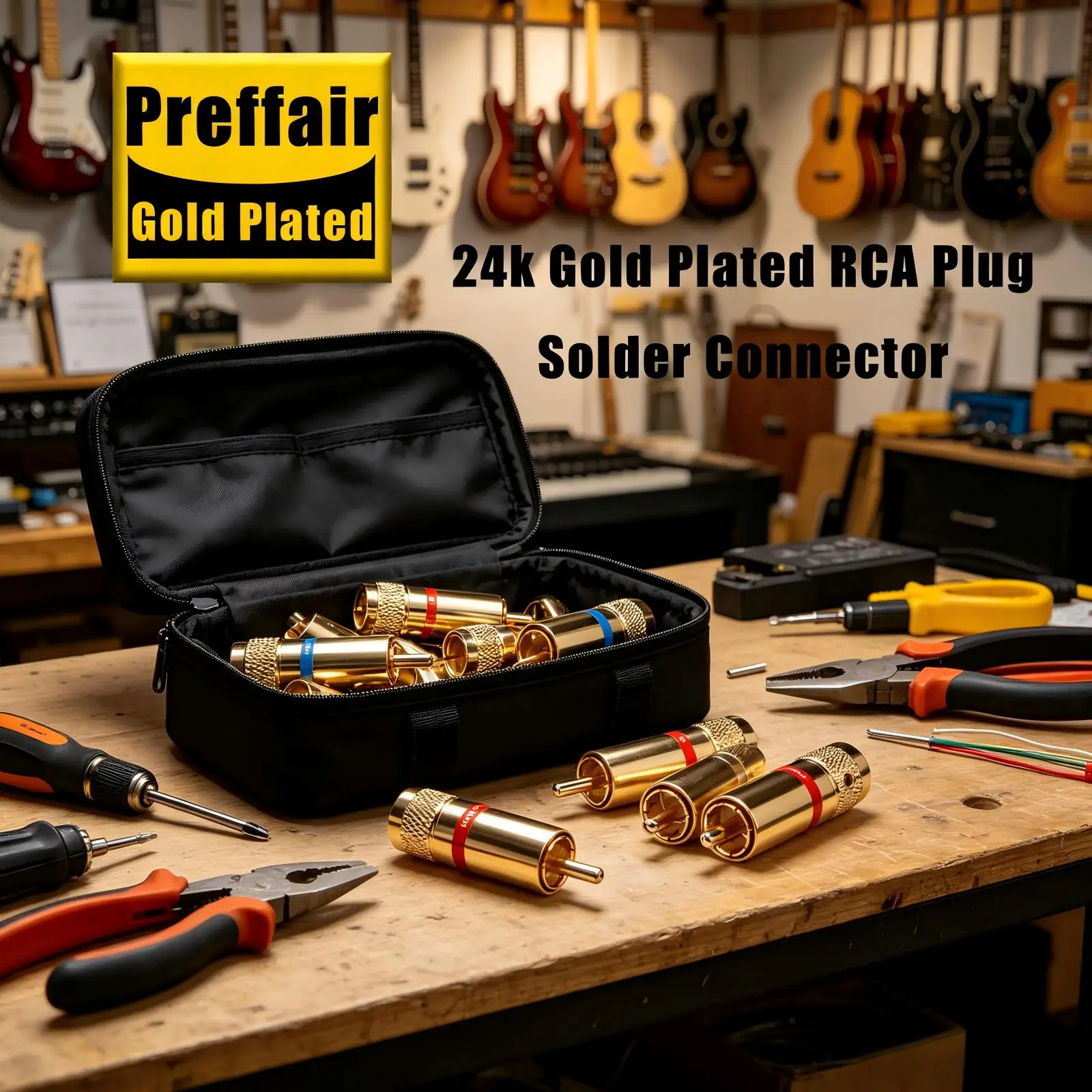 Preffair R1726 4Pcs High-End 24K Gold Plated RCA Plug Cable Male Connector Solder Connector For DIY Audio Video Cable Plug
Preffair R1726 4Pcs High-End 24K Gold Plated RCA Plug Cable Male Connector Solder Connector For DIY Audio Video Cable Plug
