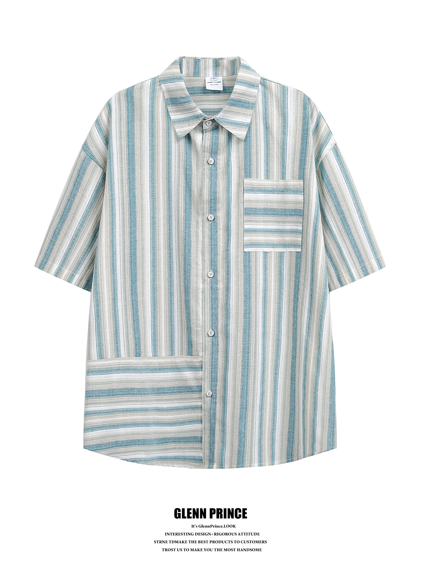 Loose Men's Short Sleeve Shirt GPstudio Japanese Style Irregular Color Block Stripe Splicing Design Breathable Casual Shirt
Loose Men's Short Sleeve Shirt GPstudio Japanese Style Irregular Color Block Stripe Splicing Design Breathable Casual Shirt
