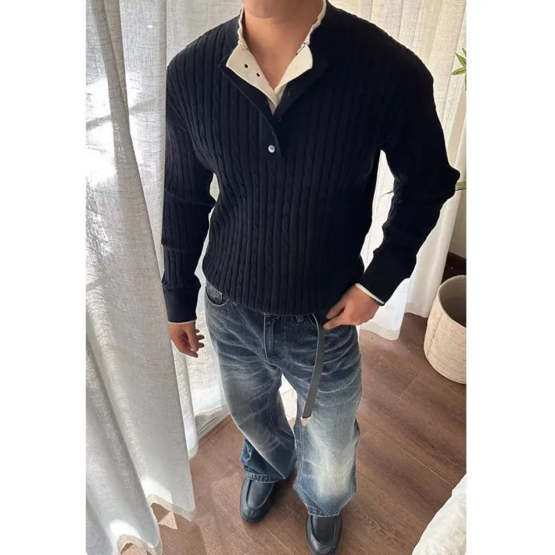Autumn and Winter Henry Collar Fake Two Sweaters Lazy Long Sleeved Knitted Sweater Street Wear Social Pullover Tops Men Clothing
Autumn and Winter Henry Collar Fake Two Sweaters Lazy Long Sleeved Knitted Sweater Street Wear Social Pullover Tops Men Clothing
