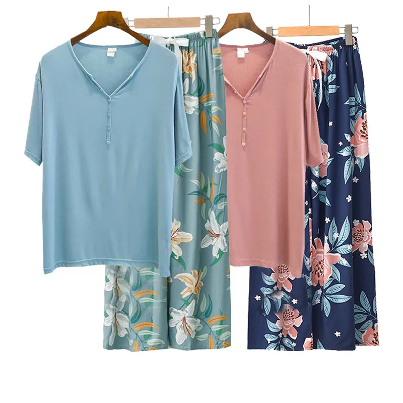 New Women's Pajamas Set Spring And Summer V-neck Short-sleeved Bottoming Shirt Loose Casual Home Wear 2-piece Pajamas Set
New Women's Pajamas Set Spring And Summer V-neck Short-sleeved Bottoming Shirt Loose Casual Home Wear 2-piece Pajamas Set