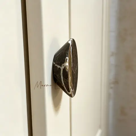 Nordic Luxury Black Portoro Stone Knob Natural Marble Handles Custom Wardrobe Door Knobs Furniture Drawer Pulls