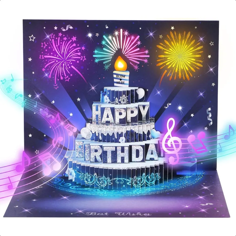 Musical Birthday Cards 3D Pop Up Card with Music and Light Firework Birthday Cards with Interactive Blowable Candle Gift for He
Musical Birthday Cards 3D Pop Up Card with Music and Light Firework Birthday Cards with Interactive Blowable Candle Gift for He