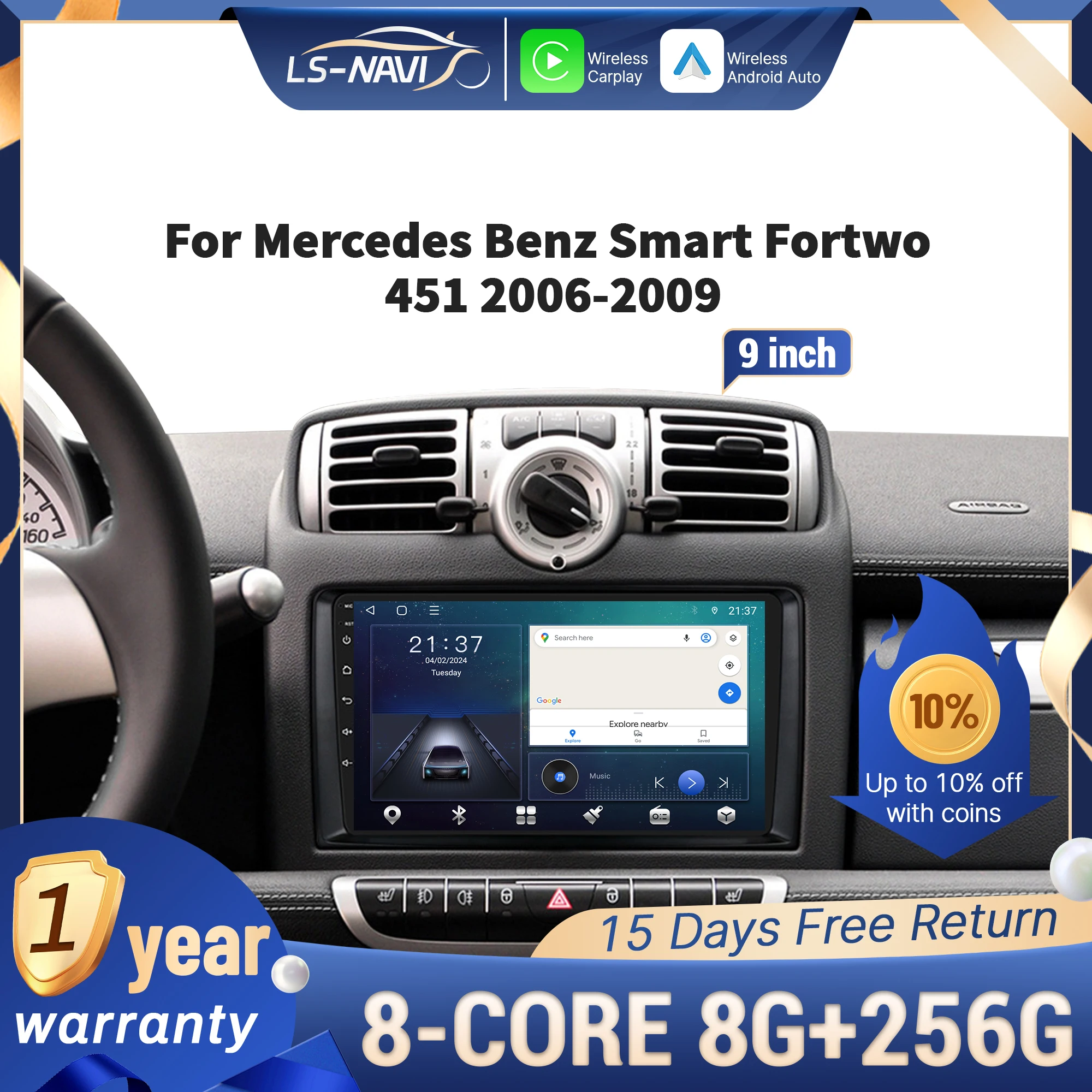 For Mercedes Benz Smart Fortwo 451 2006-2009 Car Radio Multimedia Navigation GPS Wireless CarPlay 4G Touch Stereo Screen
For Mercedes Benz Smart Fortwo 451 2006-2009 Car Radio Multimedia Navigation GPS Wireless CarPlay 4G Touch Stereo Screen