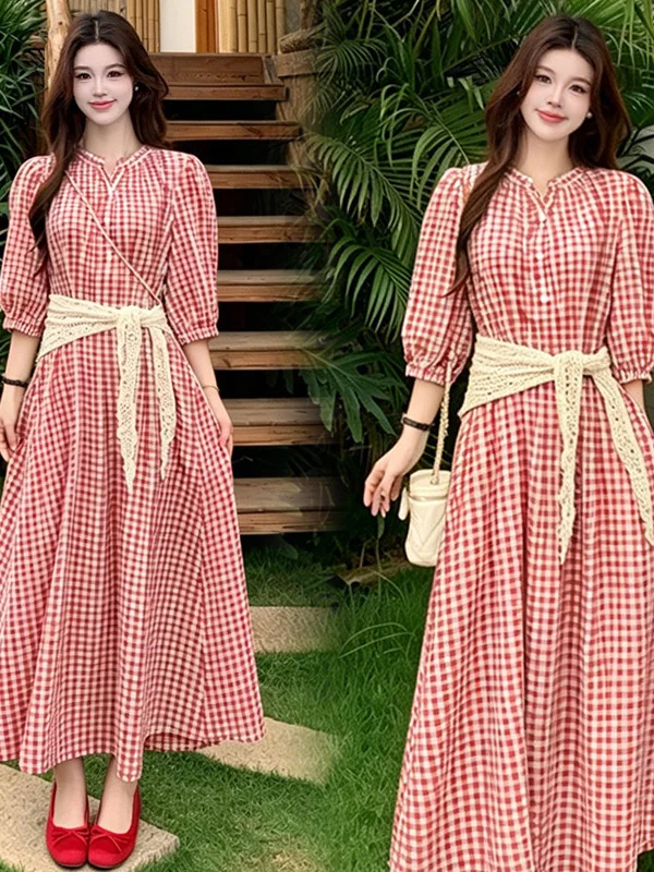 plus Size Summer Plaid Dress Women's Fashionable Shirt Dress with Belt Casual Loose Fit Short Sleeve Red And White Gingham
plus Size Summer Plaid Dress Women's Fashionable Shirt Dress with Belt Casual Loose Fit Short Sleeve Red And White Gingham