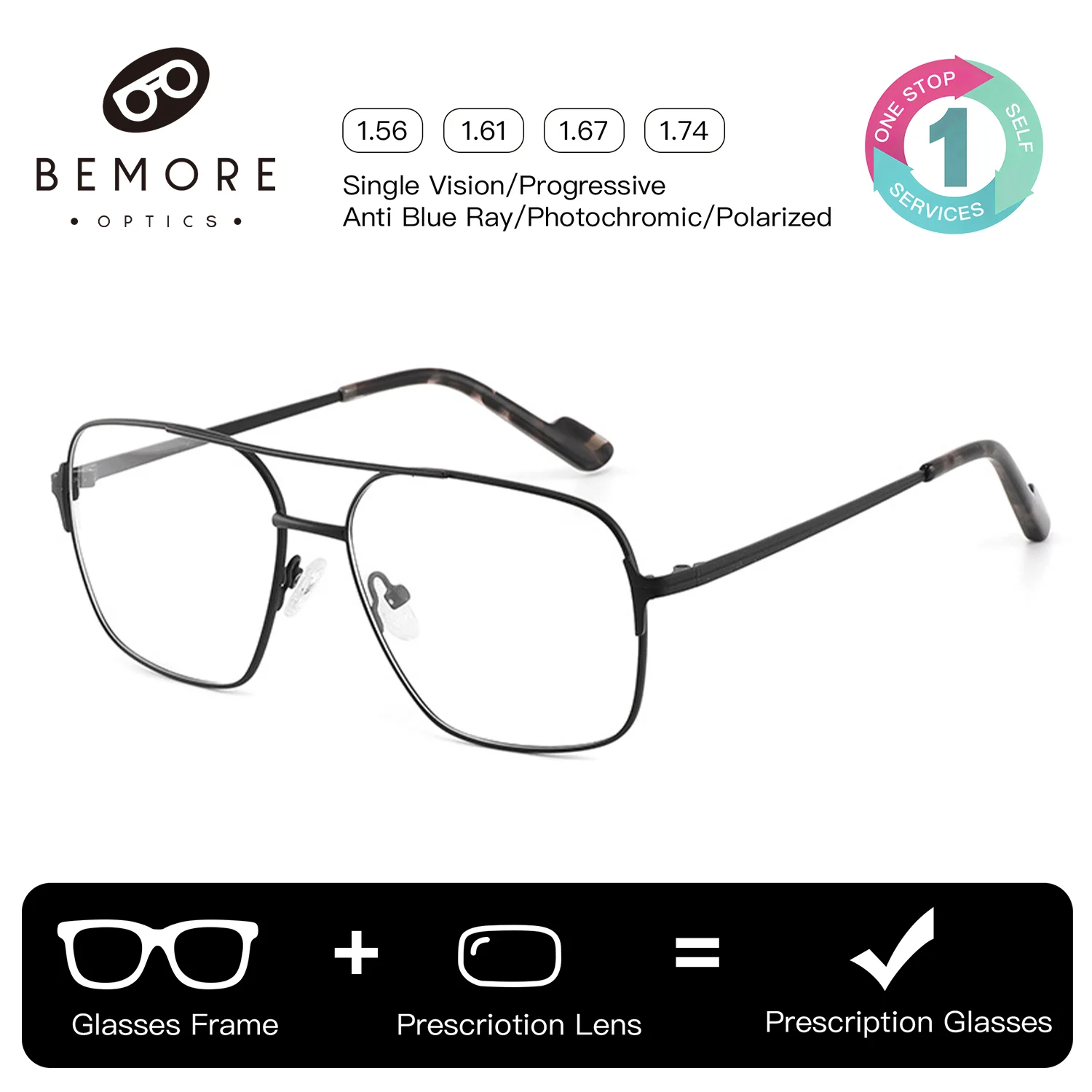 BEMORE Pilot Unisex Prescription Glasses Photochromic Anti Blue Light Metal Progressive Multifocal Eyewear
BEMORE Pilot Unisex Prescription Glasses Photochromic Anti Blue Light Metal Progressive Multifocal Eyewear