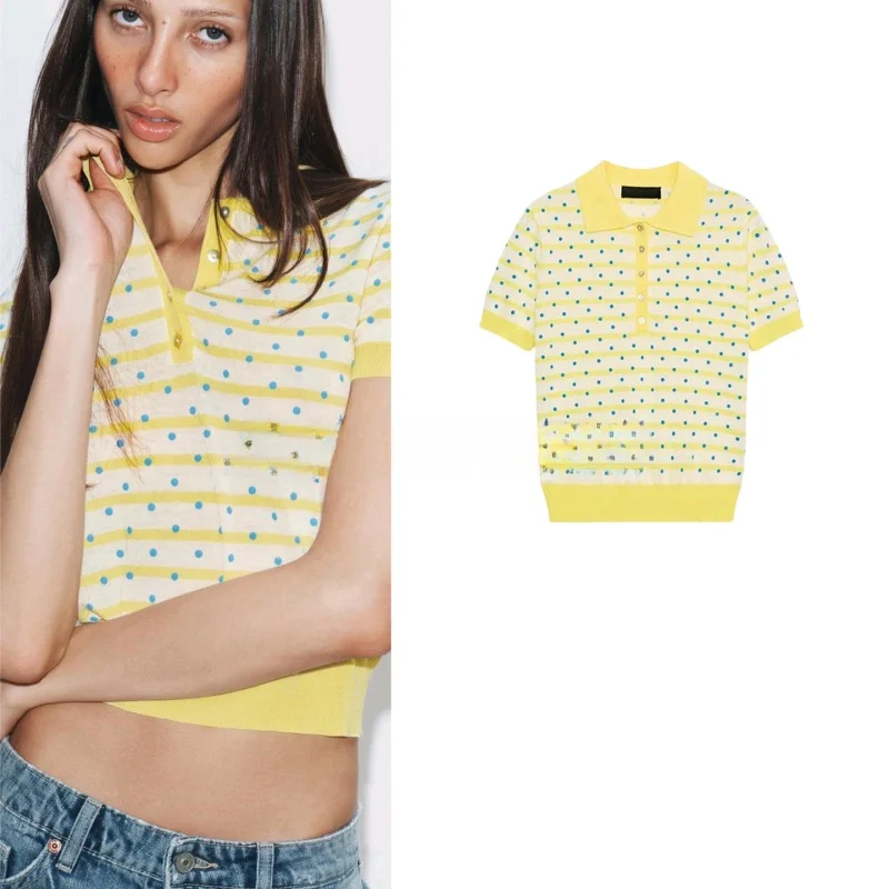 Summer New Women's Knitted Short Sleeve Shirt Polka Dot Stripe Ribbed Layer Flip Cover Collar Loose Fit Casual Polyester...
Summer New Women's Knitted Short Sleeve Shirt Polka Dot Stripe Ribbed Layer Flip Cover Collar Loose Fit Casual Polyester...
