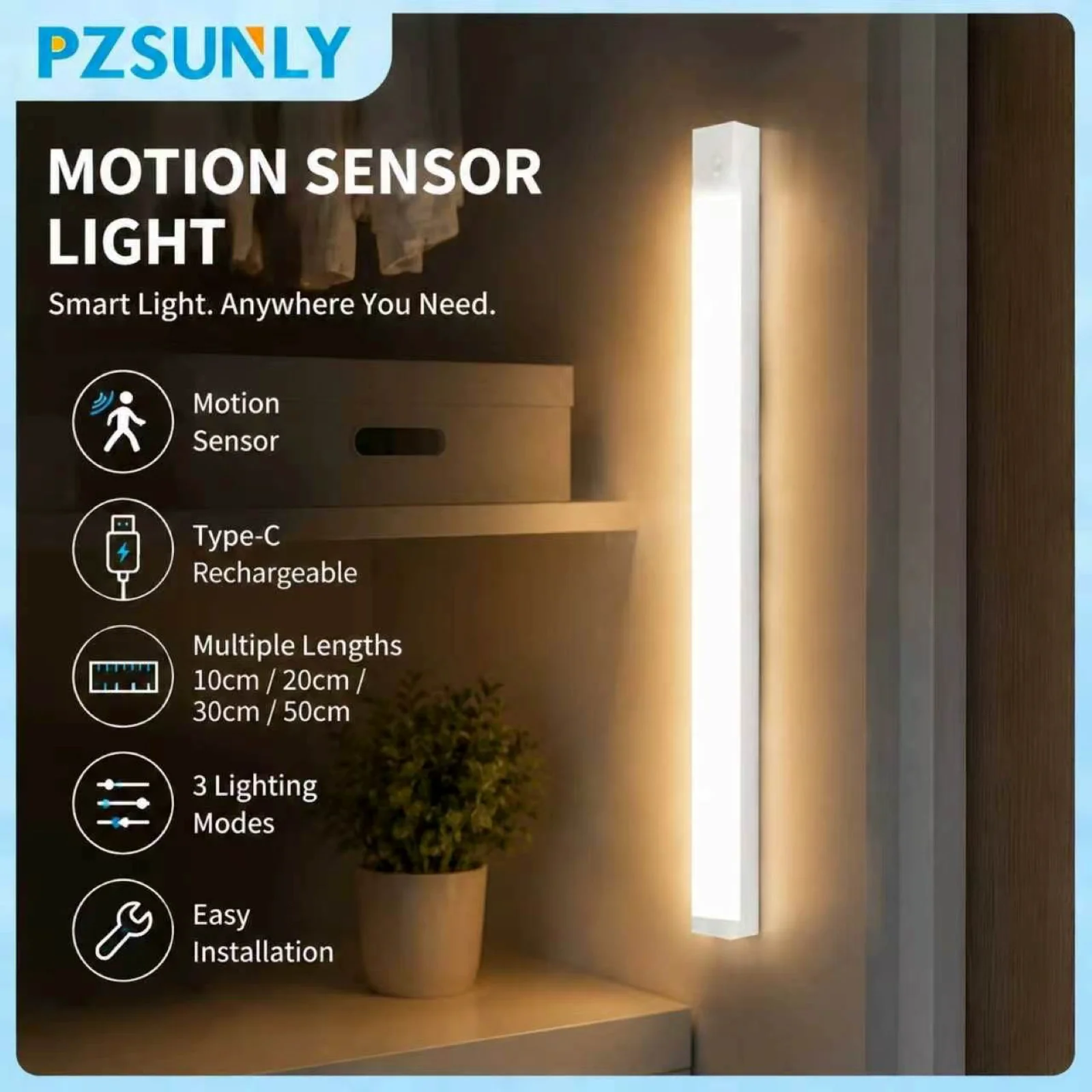 LED Under Cabinet Light Motion Sensor Closet Light Rechargeable Dimmable Magnetic Night Lamp for Kitchen Wardrobe Bedroom Stairs
LED Under Cabinet Light Motion Sensor Closet Light Rechargeable Dimmable Magnetic Night Lamp for Kitchen Wardrobe Bedroom Stairs