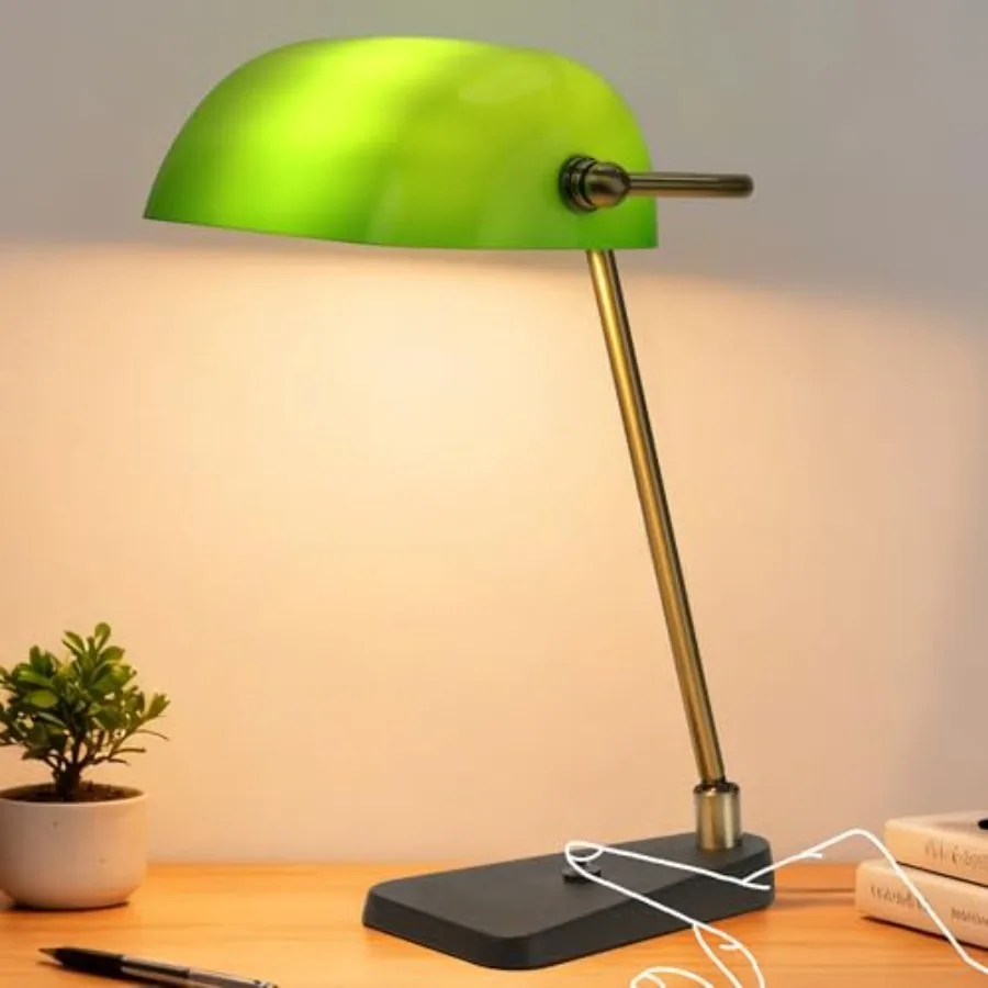 Green Bankers Desk Lamp - Push Button Switch, 2.9Ib Heavy Duty Cast Iron Base, 30° Swivel Head, Antique Brass Frame and Black B
Green Bankers Desk Lamp - Push Button Switch, 2.9Ib Heavy Duty Cast Iron Base, 30° Swivel Head, Antique Brass Frame and Black B
