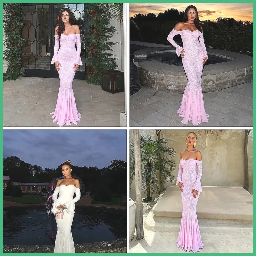 Elegant Strapless Maxi Dress with Lace Patchwork, Long Sleeve Knitted Fishtail Gown for Party Vacation (72 characters)
Elegant Strapless Maxi Dress with Lace Patchwork, Long Sleeve Knitted Fishtail Gown for Party Vacation (72 characters)