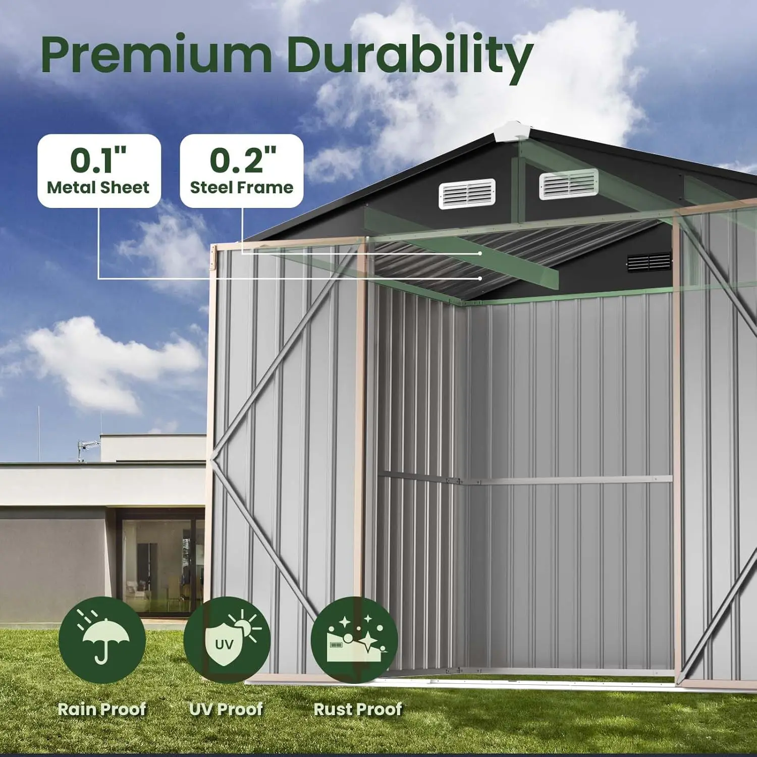 12x10 FT Outdoor Metal Storage Shed, Durable Garden Shed with Reinforced Sidewall Girts & Updated Frame Structure,, Custom
12x10 FT Outdoor Metal Storage Shed, Durable Garden Shed with Reinforced Sidewall Girts & Updated Frame Structure,, Custom